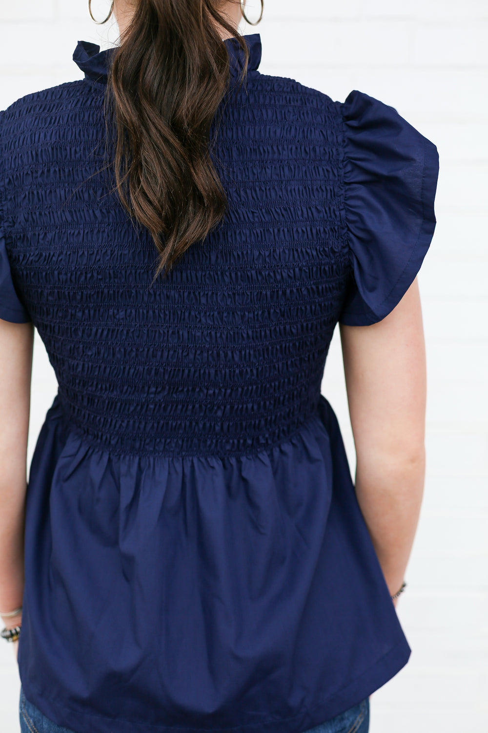 Navy Willow Flutter Sleeve Blouse