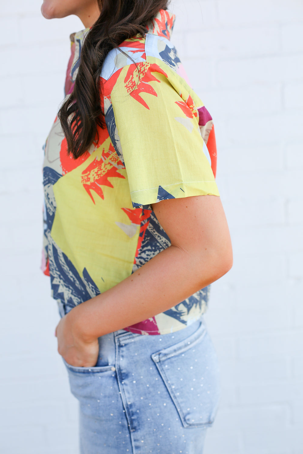 Neon Boot Scoot Cropped Button Down Shirt