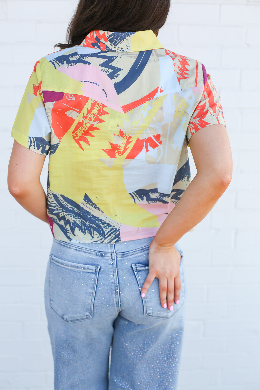 Neon Boot Scoot Cropped Button Down Shirt