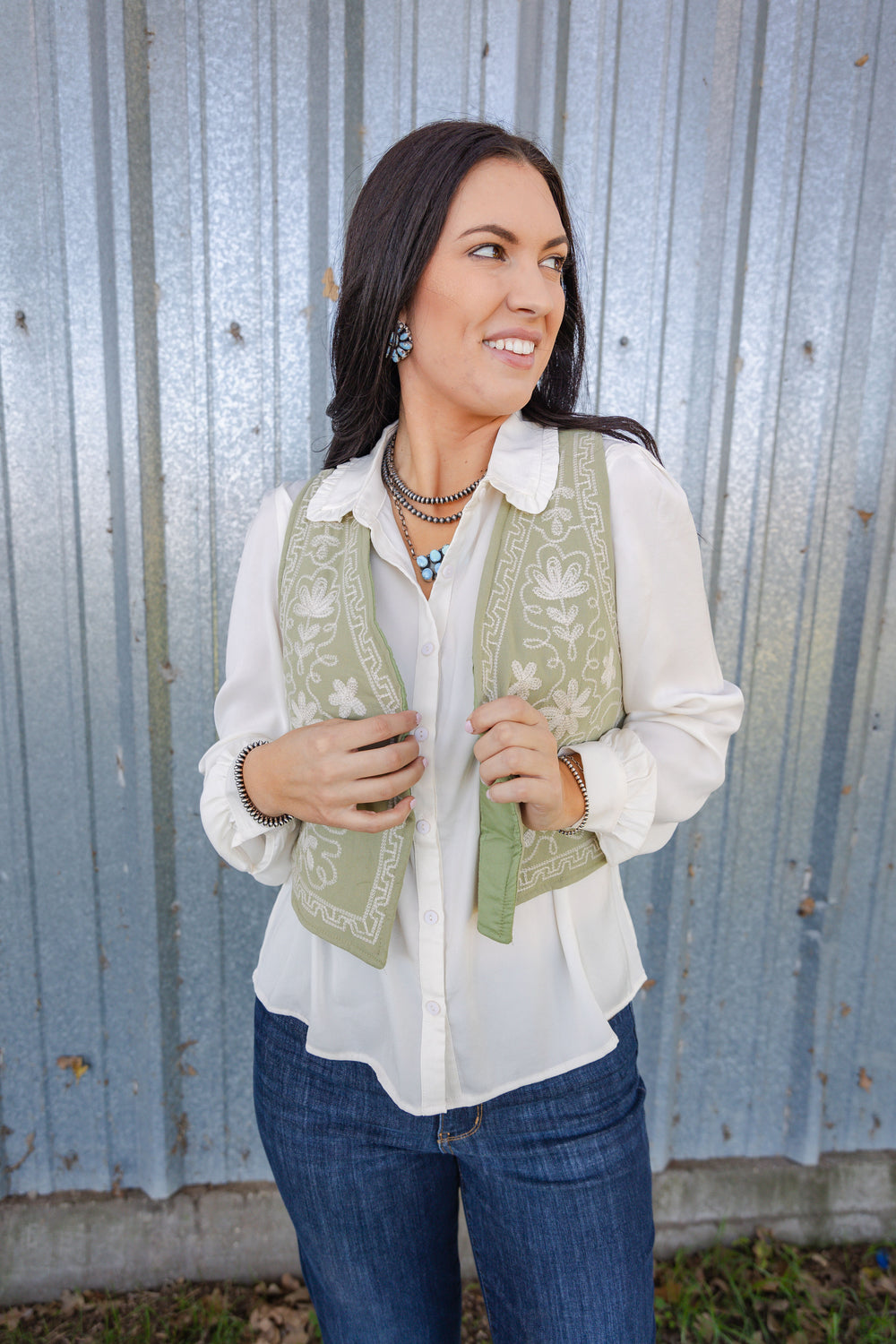 Olive Floral Vest