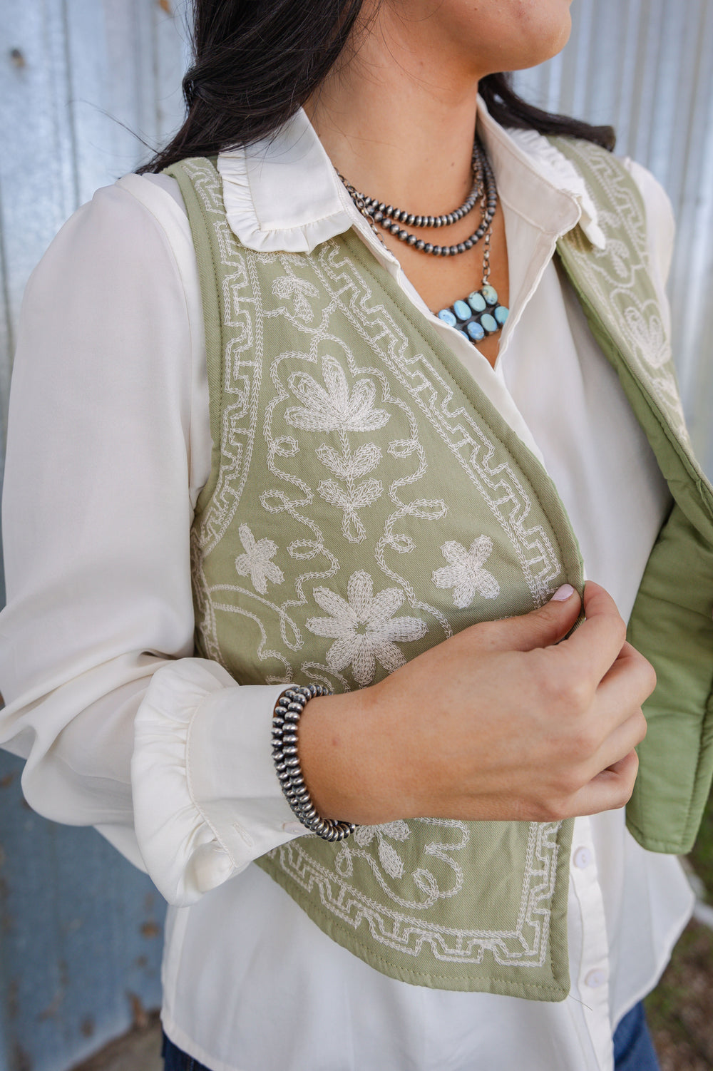 Olive Floral Vest