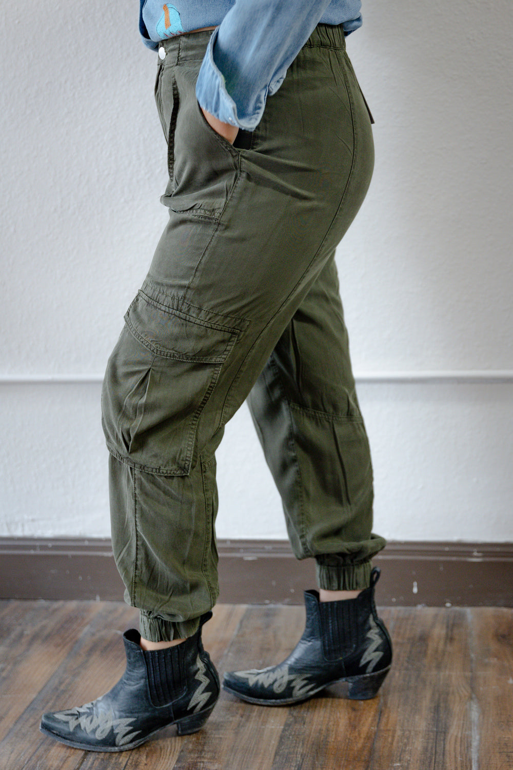 Olive High Rise Ankle Joggers