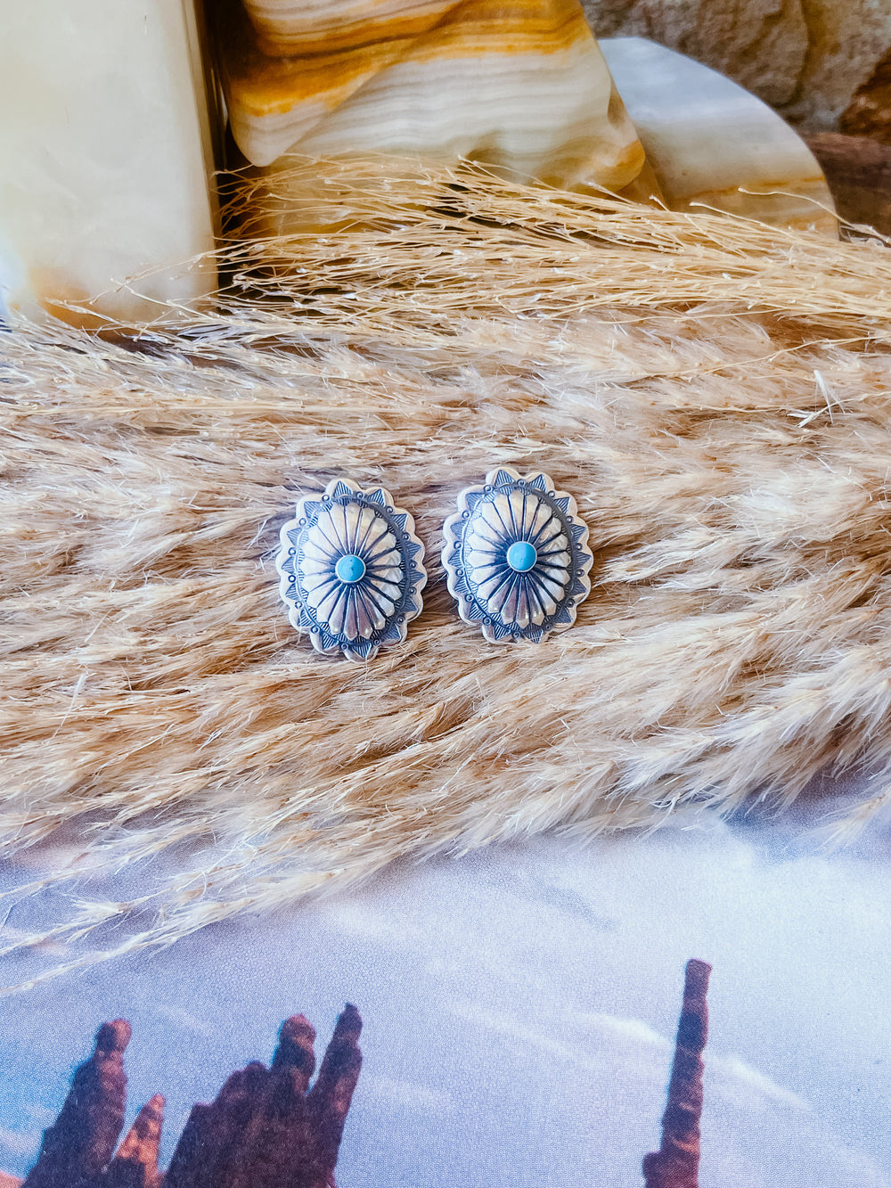 Oval Turquoise Concho Studs