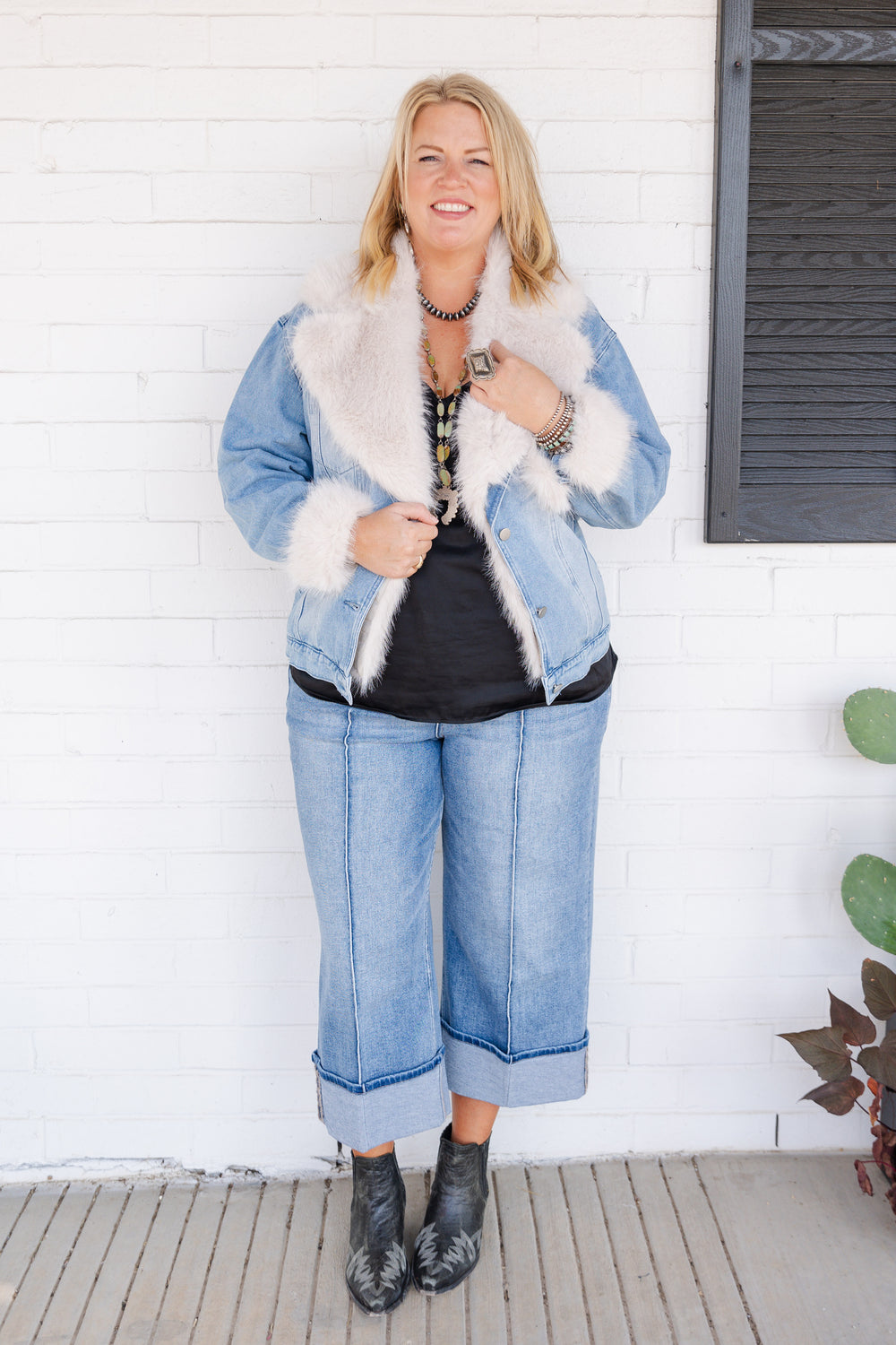 Over Sized Denim Fur Coat