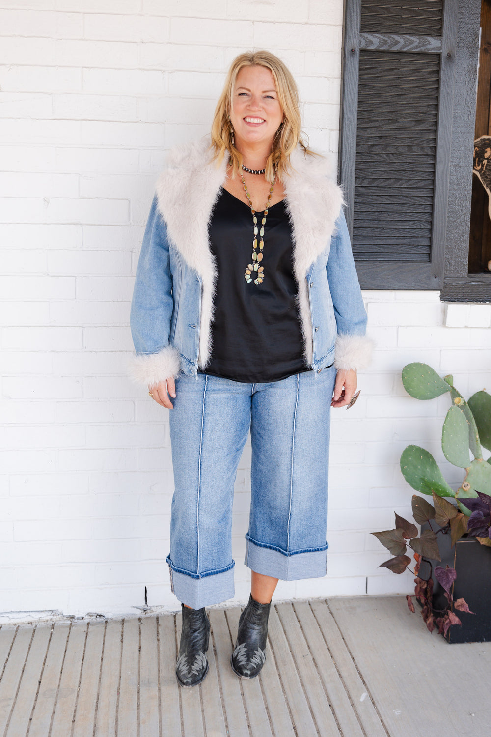 Over Sized Denim Fur Coat