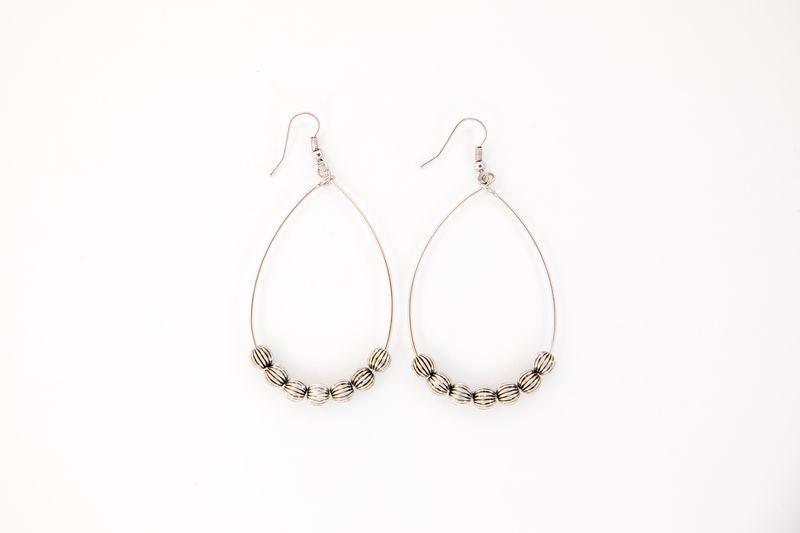 3" 18k White Gold Plated Wire Teardrop On Fishhook With Melon Bead Accents