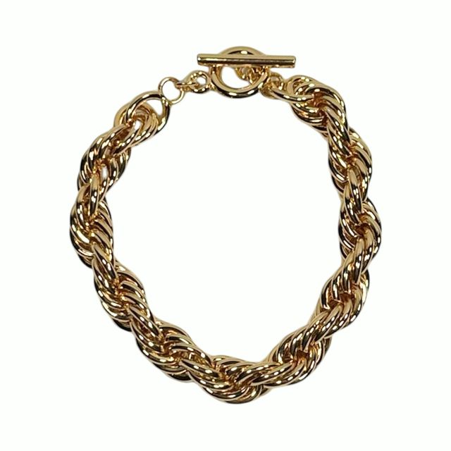 18k Gold Plated Burnished Thick Rope Bracelet With Toggle Closure