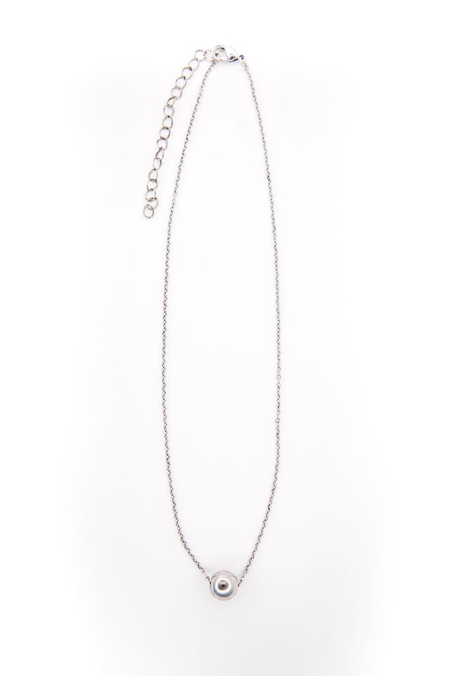 15" 18k White Gold Burnished Chain Necklace With Burnished Bead Accent