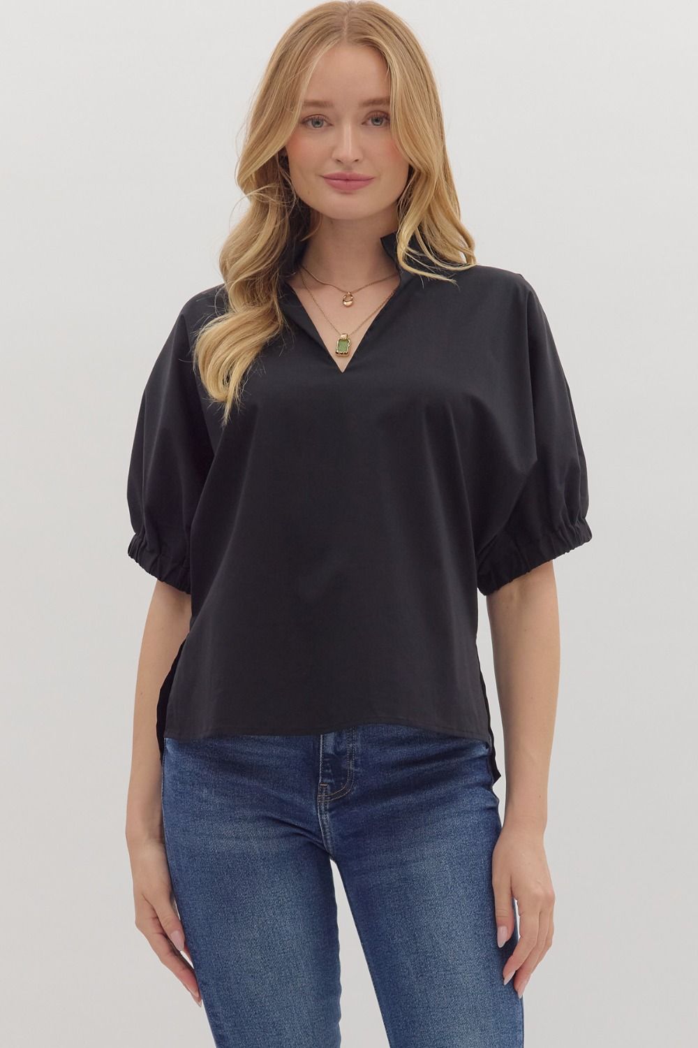 Black Aspen Puff Sleeve Blouse