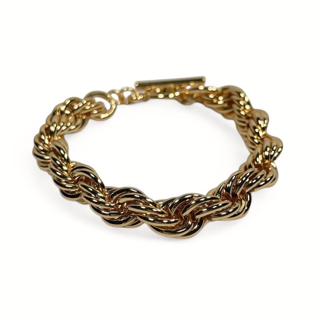 18k Gold Plated Burnished Thick Rope Bracelet With Toggle Closure