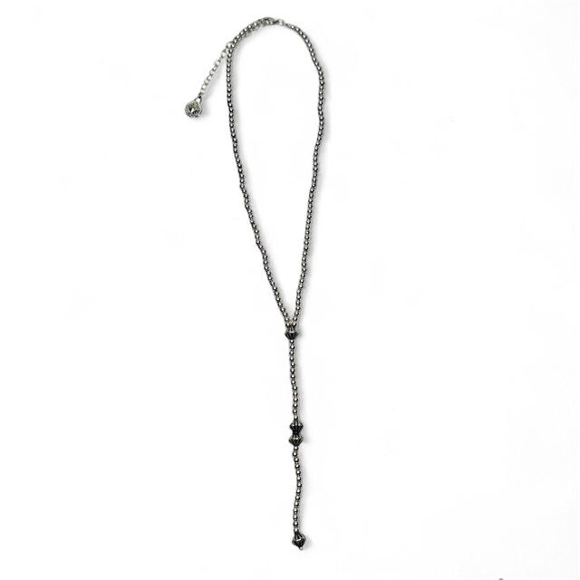 18" 18k White Gold Plated Beaded Y Necklace With 5" Tail