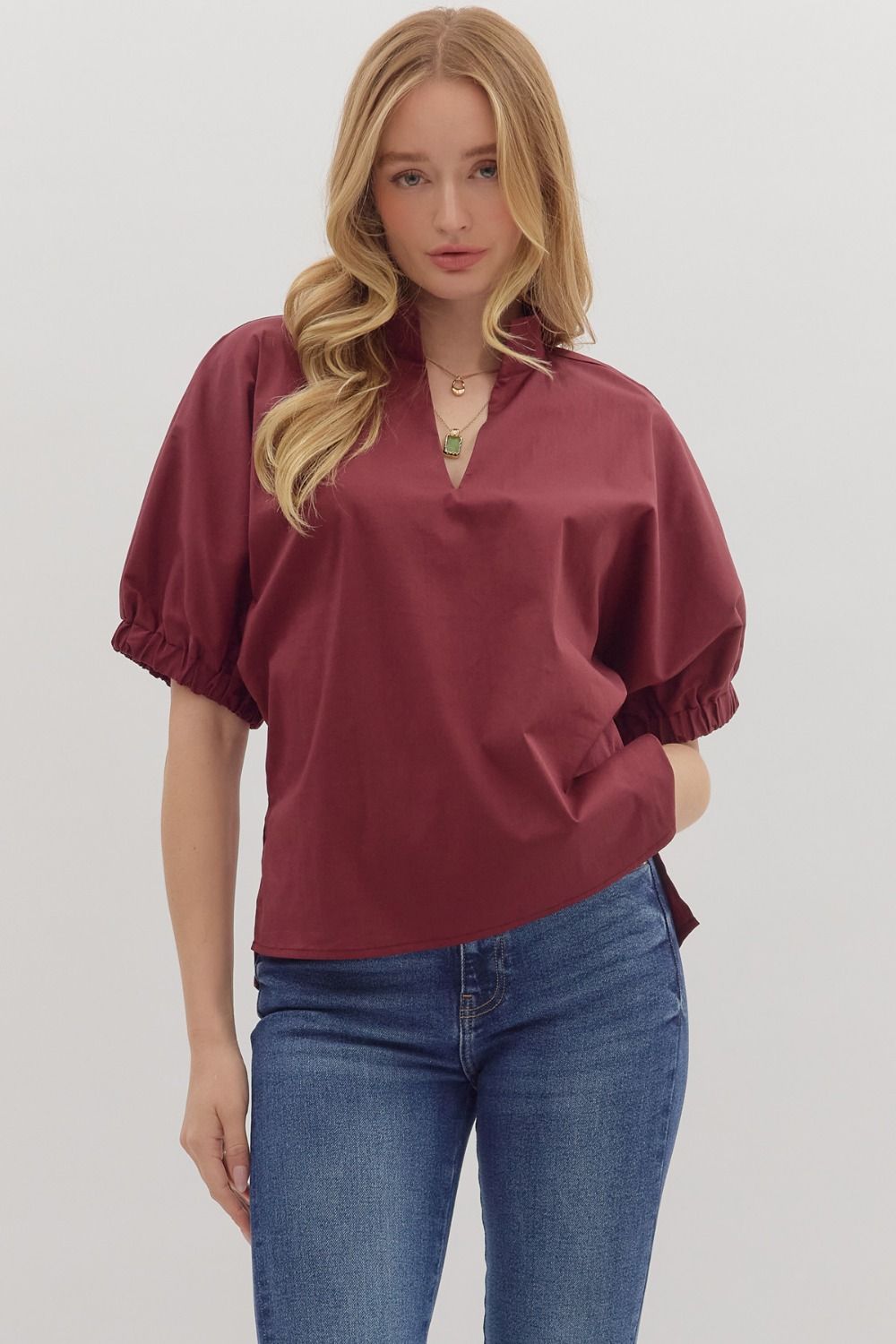 Wine Aspen Puff Sleeve Blouse