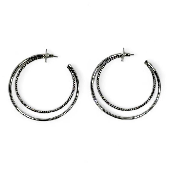 2.25" 18k White Gold Plated Double Hoop Earrings
