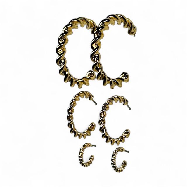 3 Pair Of 18k Gold Plated Burnished Twisted Hoops