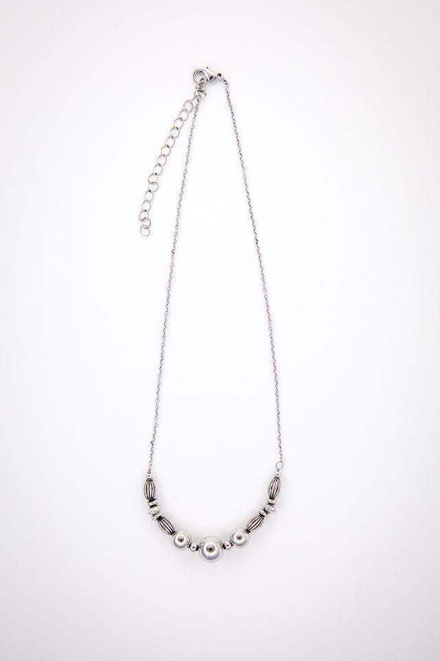 15" 18k White Gold Plated Beaded Bar Necklace