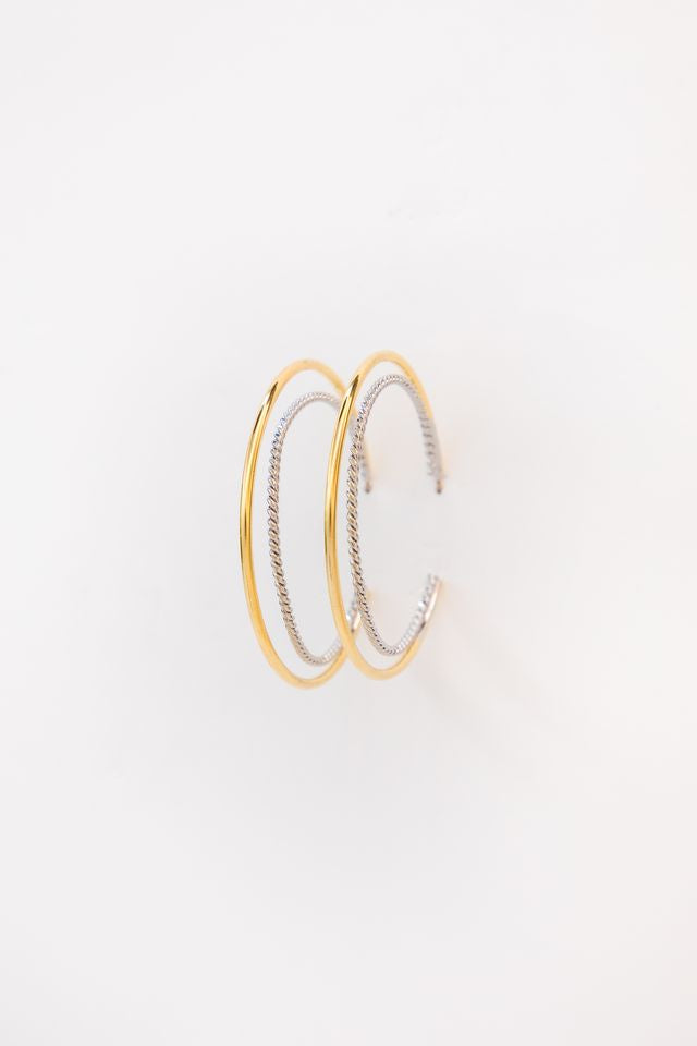 2.25" 18k Two Tone Plated Double Hoop Earrings