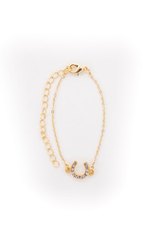 18k Gold Plated Dainty Rhinestone horseshoe Chain Bracelet With Lobster Claw Closure