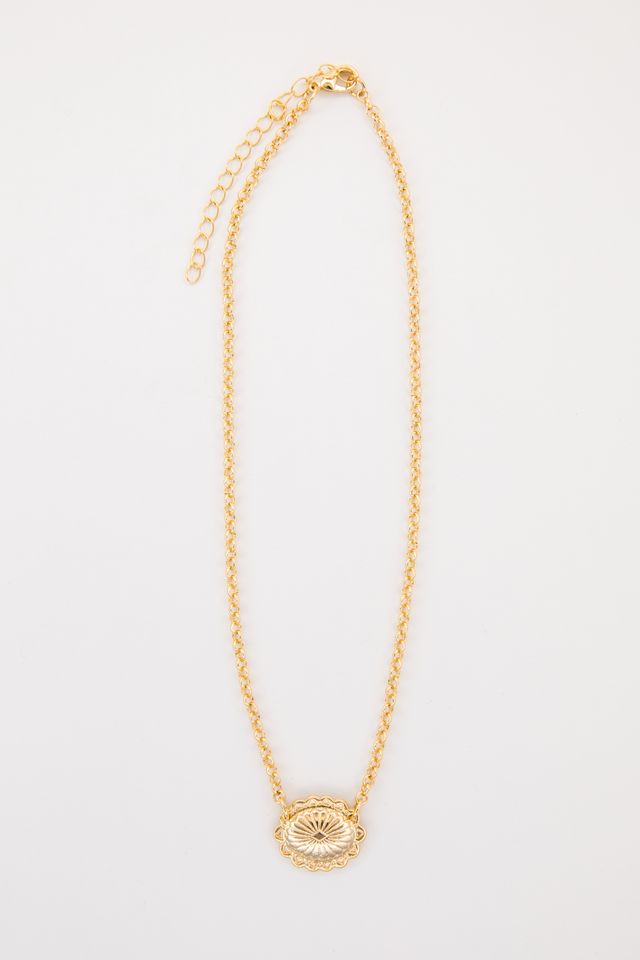 15" 18k Gold Plated Dainty Concho Necklace