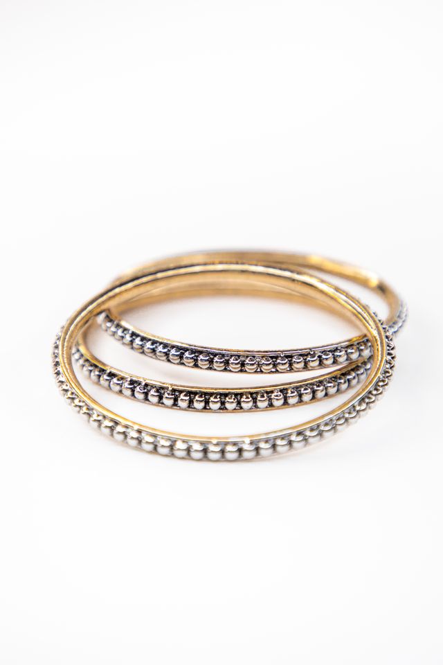 18k Two Tone Plated Dotted Bangle Set