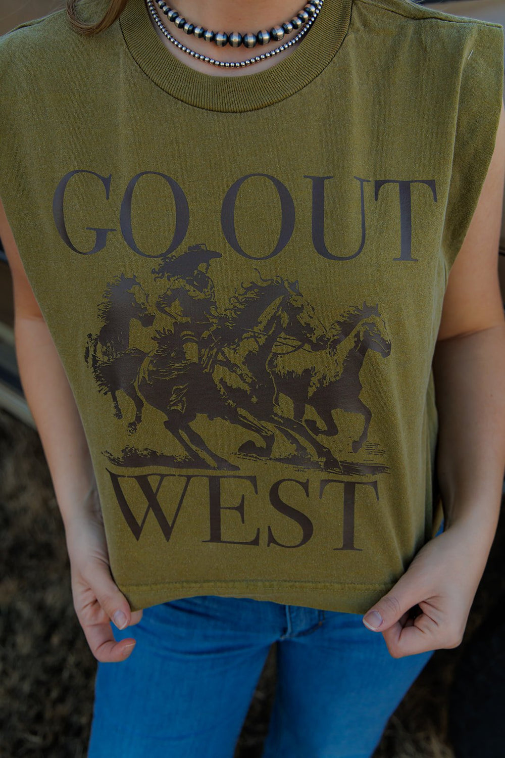 Go Out West Olive Muscle Tank