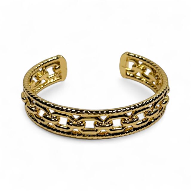 18k Gold Plated Rope And Chain Cuff Bracelet
