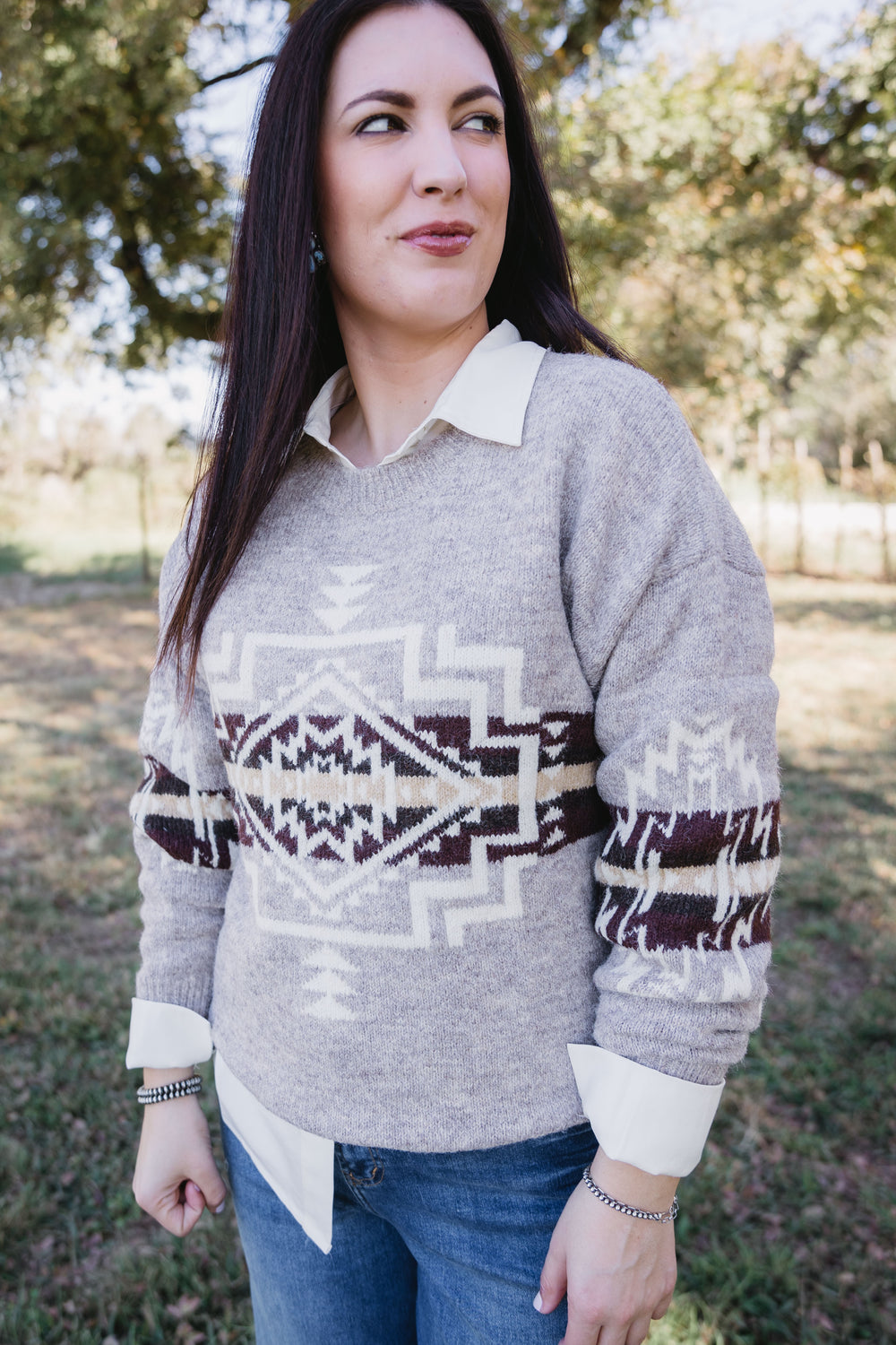 Oatmeal Aztec Knit Sweater