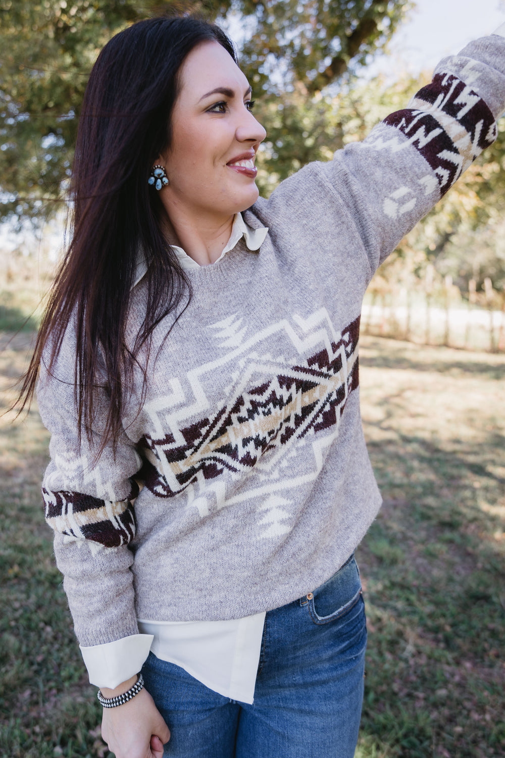 Oatmeal Aztec Knit Sweater