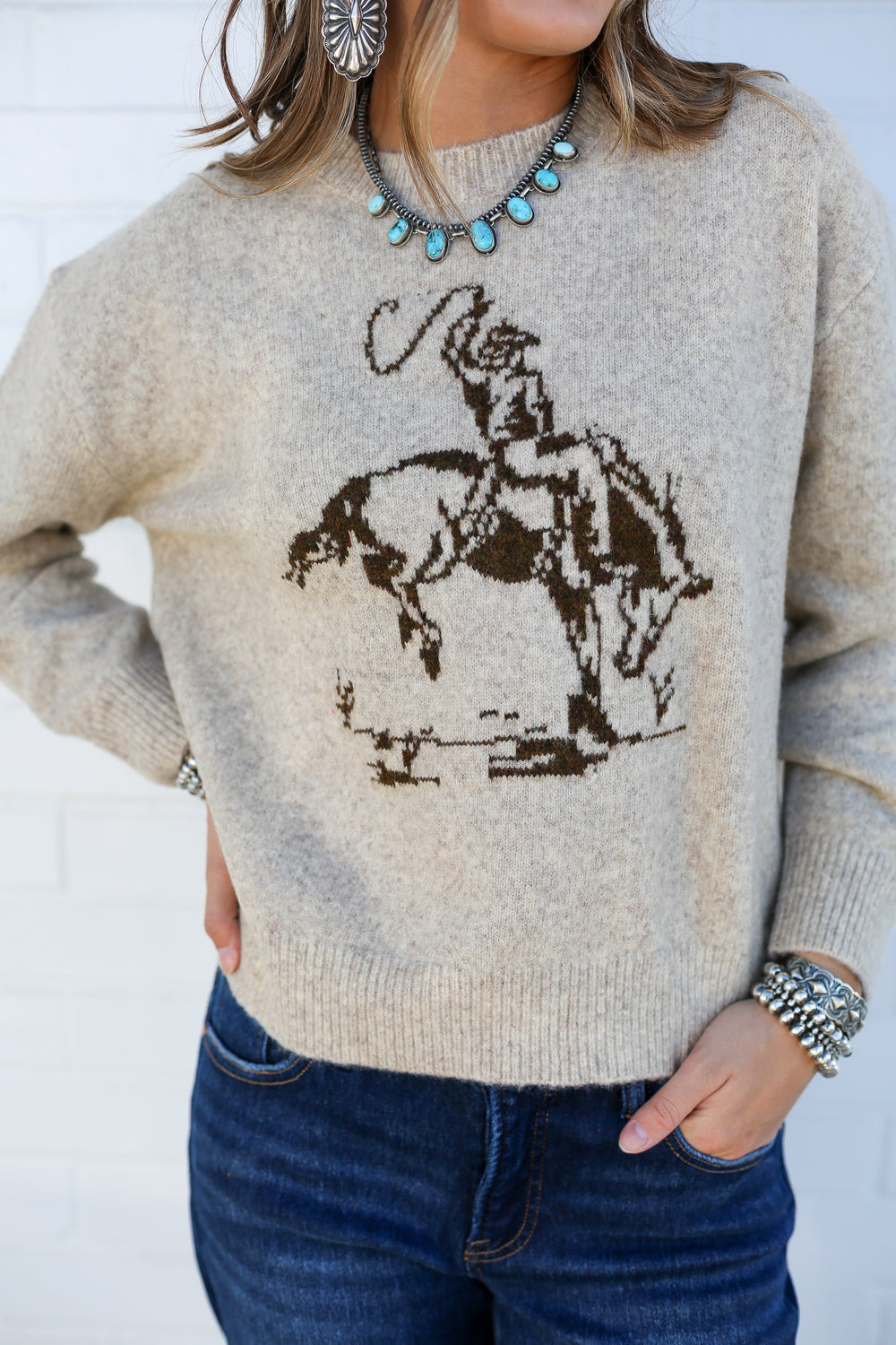 Oatmeal Bucking Horse Sweater