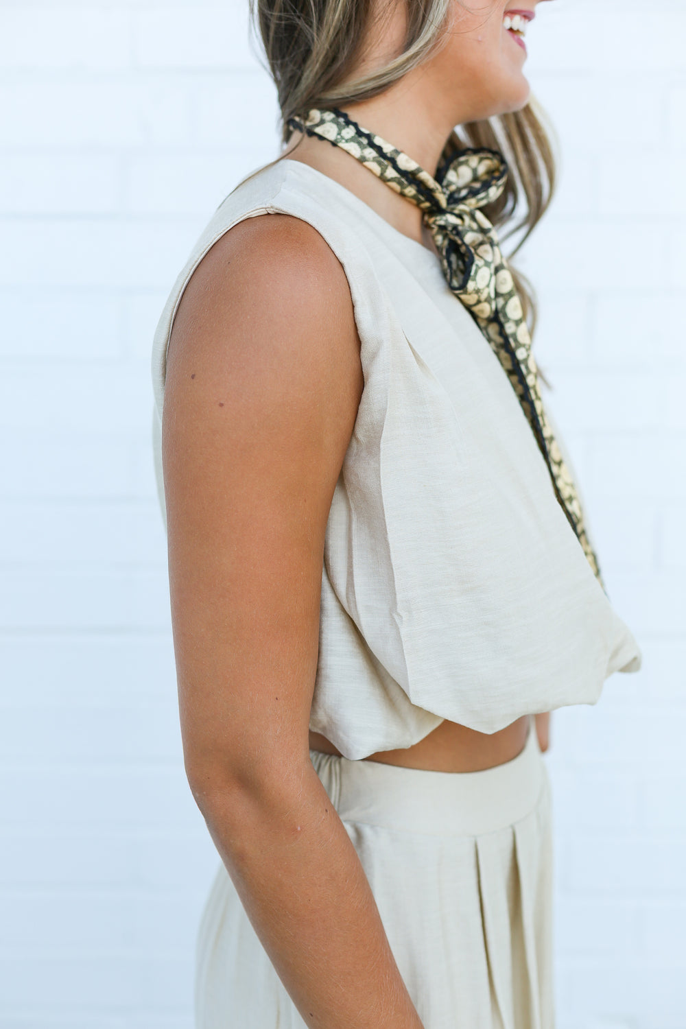 Oatmeal Pleated Bubble Skirt Set