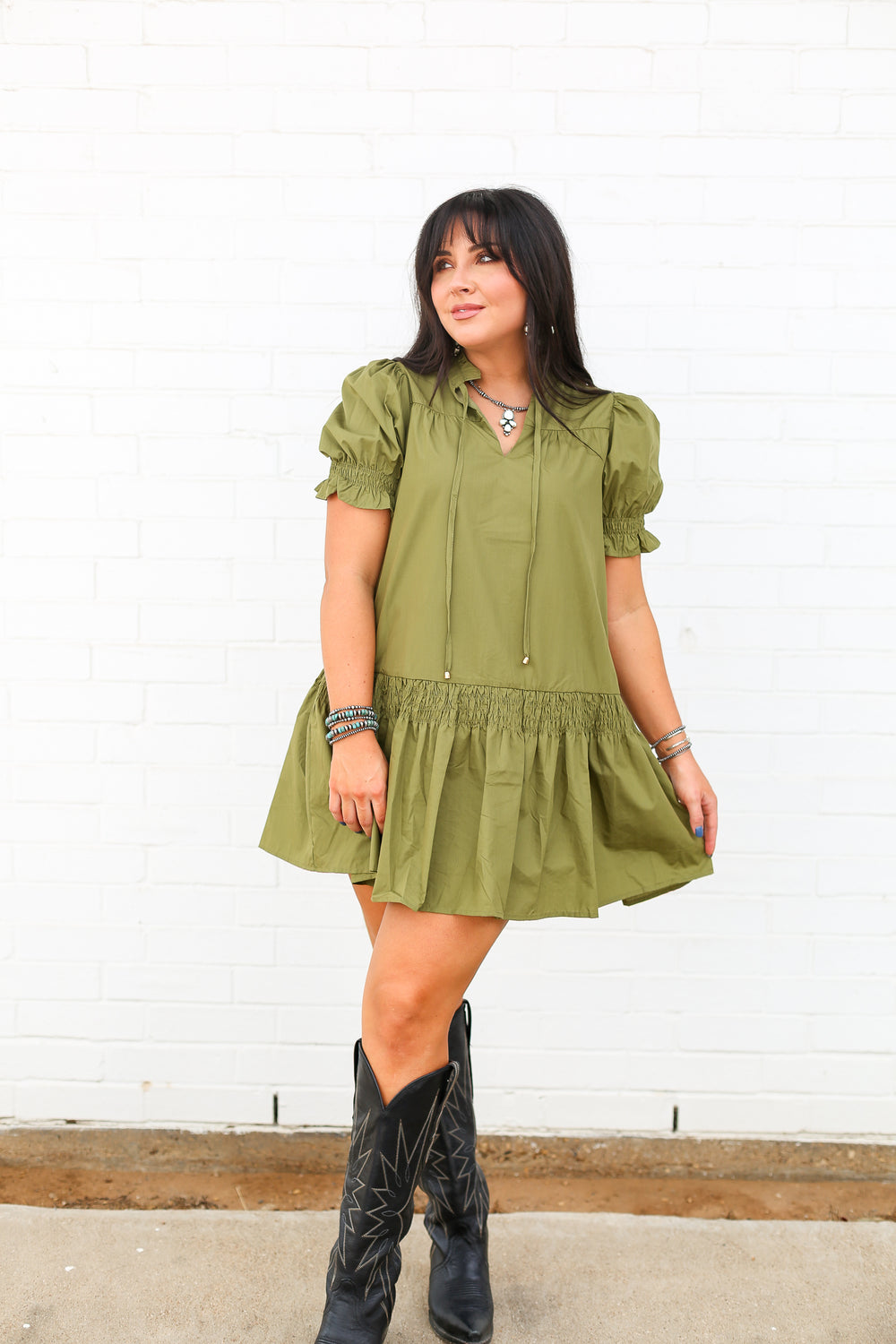 Olive Bloom Mini Dress