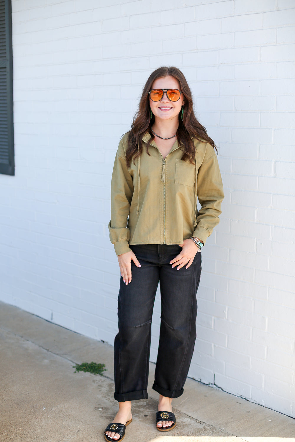 Olive Boxy Fit Hooded Jacket