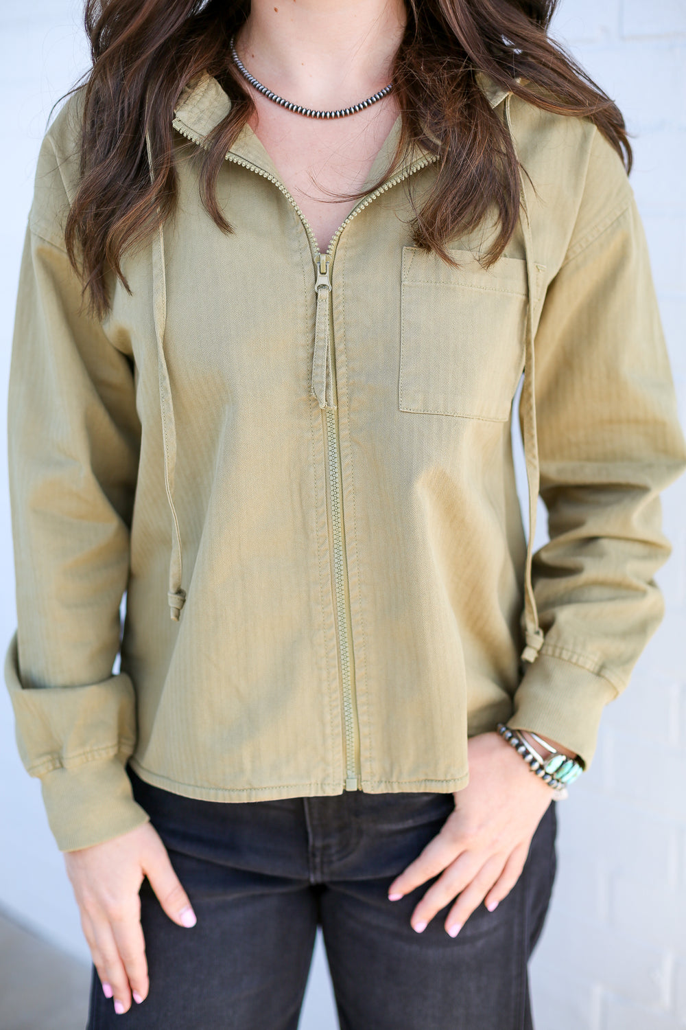 Olive Boxy Fit Hooded Jacket