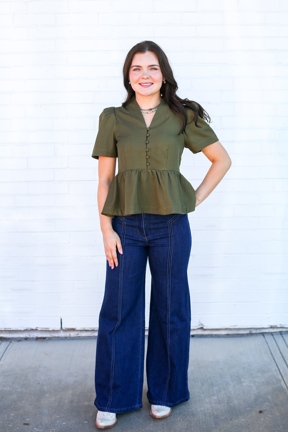 Olive Cleo Puff Sleeve Top