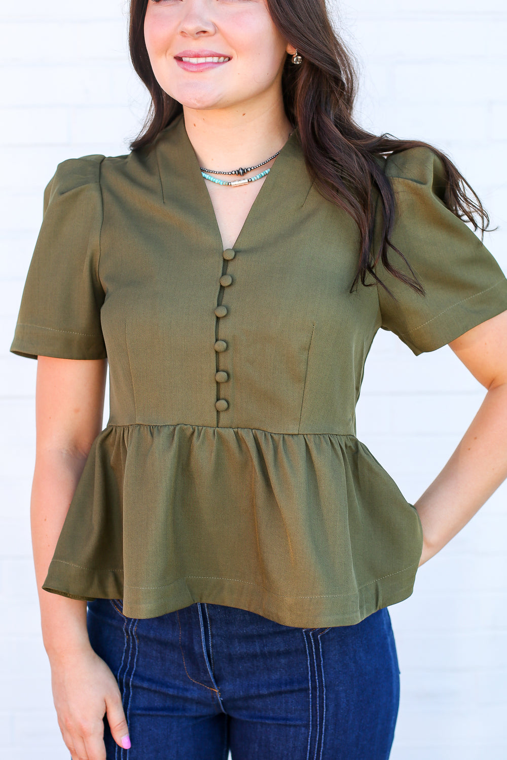Olive Cleo Puff Sleeve Top
