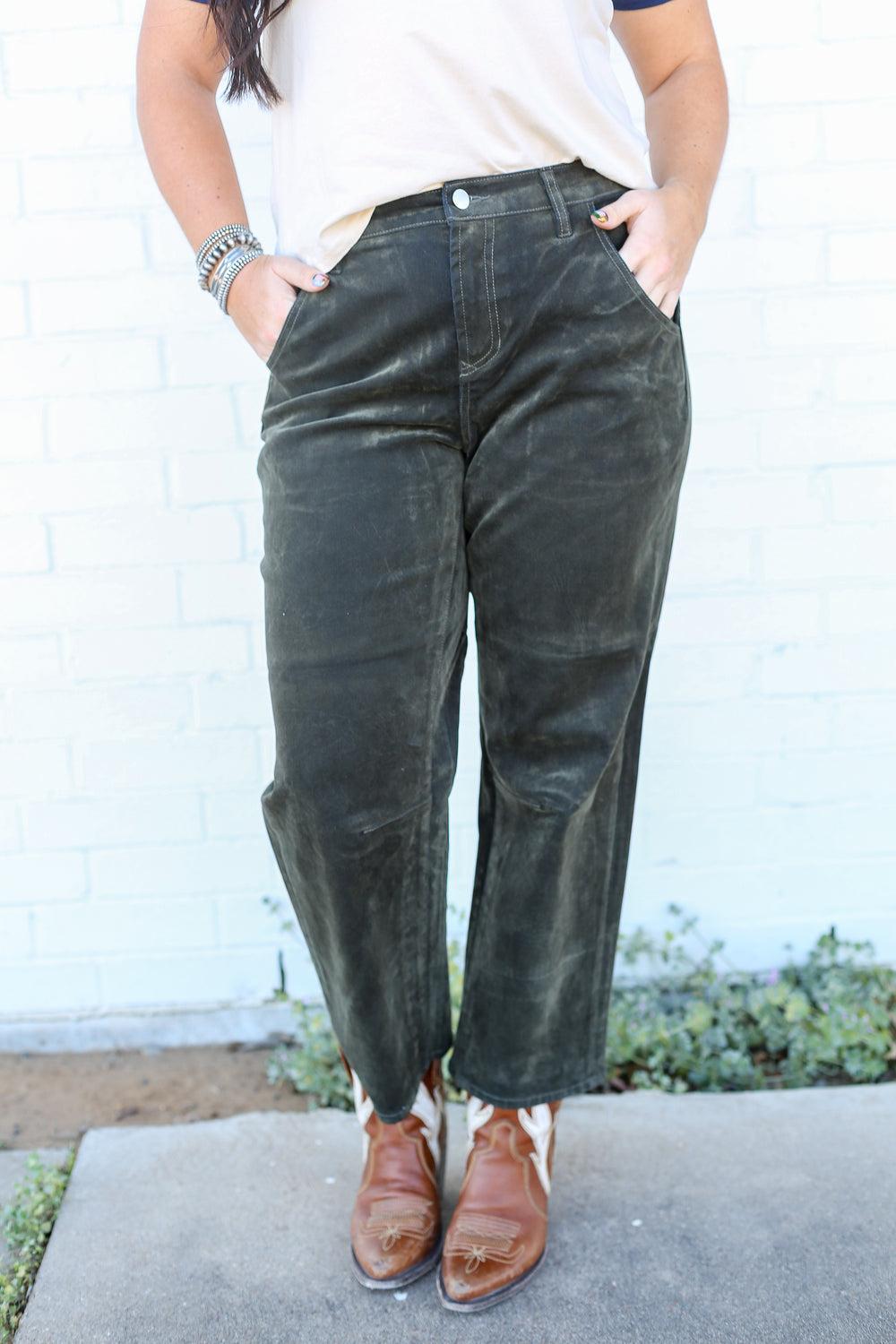 Olive Lasso Barrel Fit Jeans