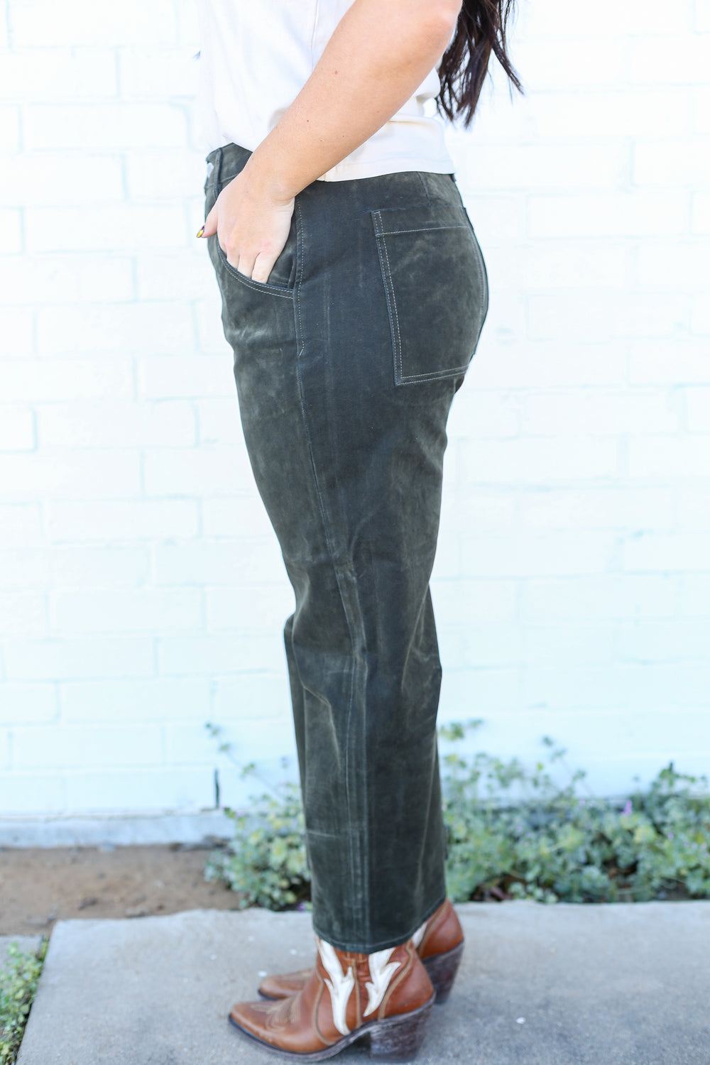 Olive Lasso Barrel Fit Jeans