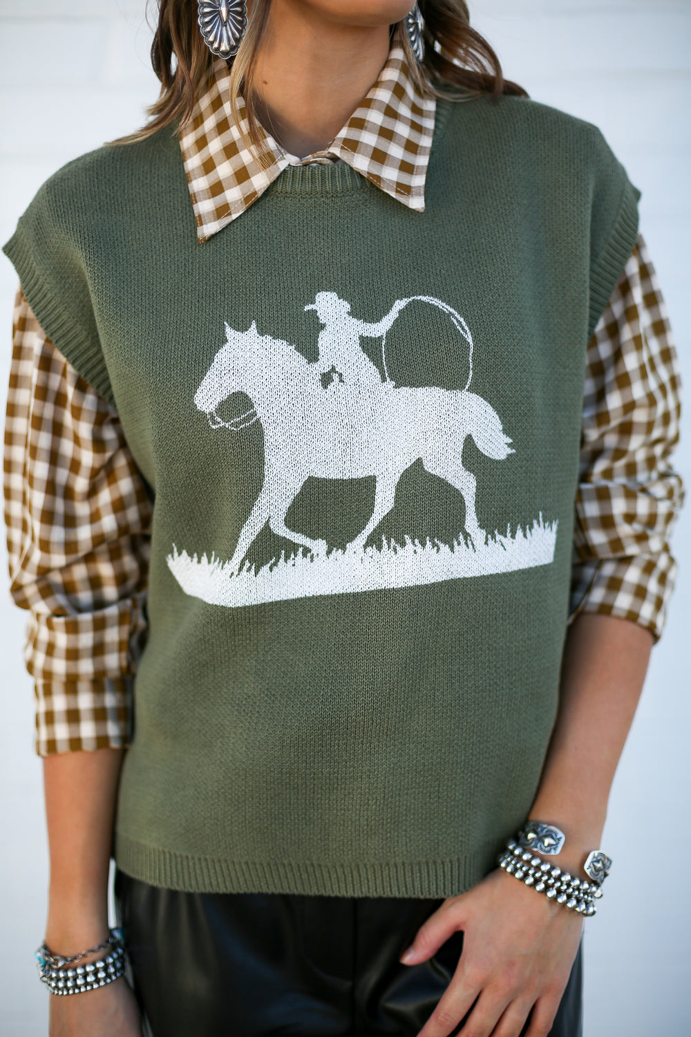 Olive Roping Around Sleeveless Sweater