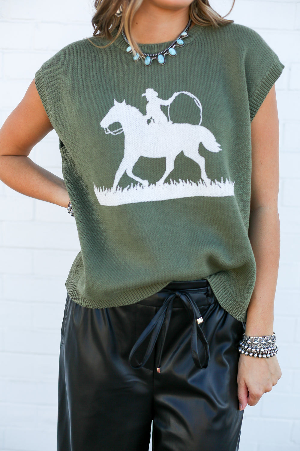 Olive Roping Around Sleeveless Sweater