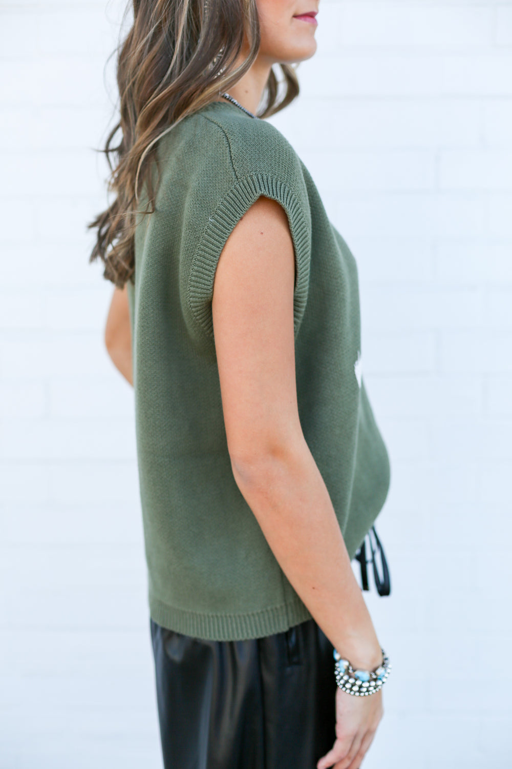 Olive Roping Around Sleeveless Sweater