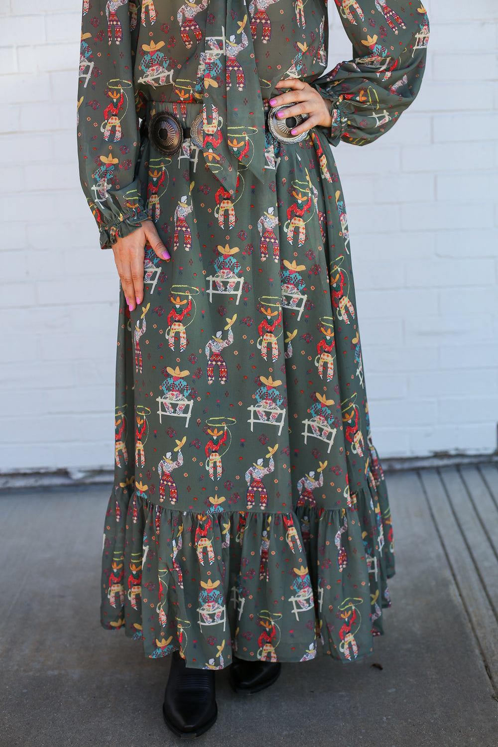 Olive Roping Cowboy Skirt