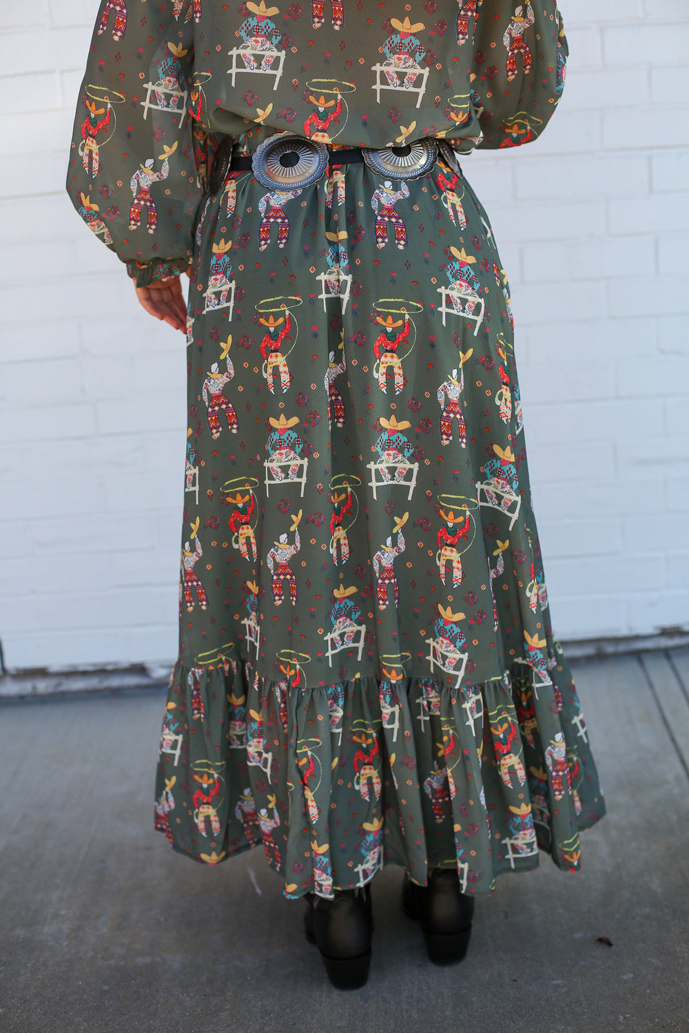 Olive Roping Cowboy Skirt