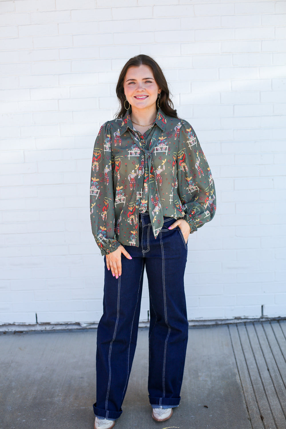 Olive Roping Cowboy Tie Top