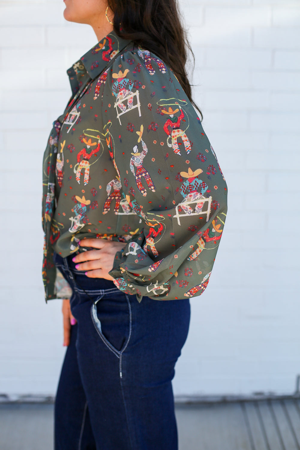 Olive Roping Cowboy Tie Top