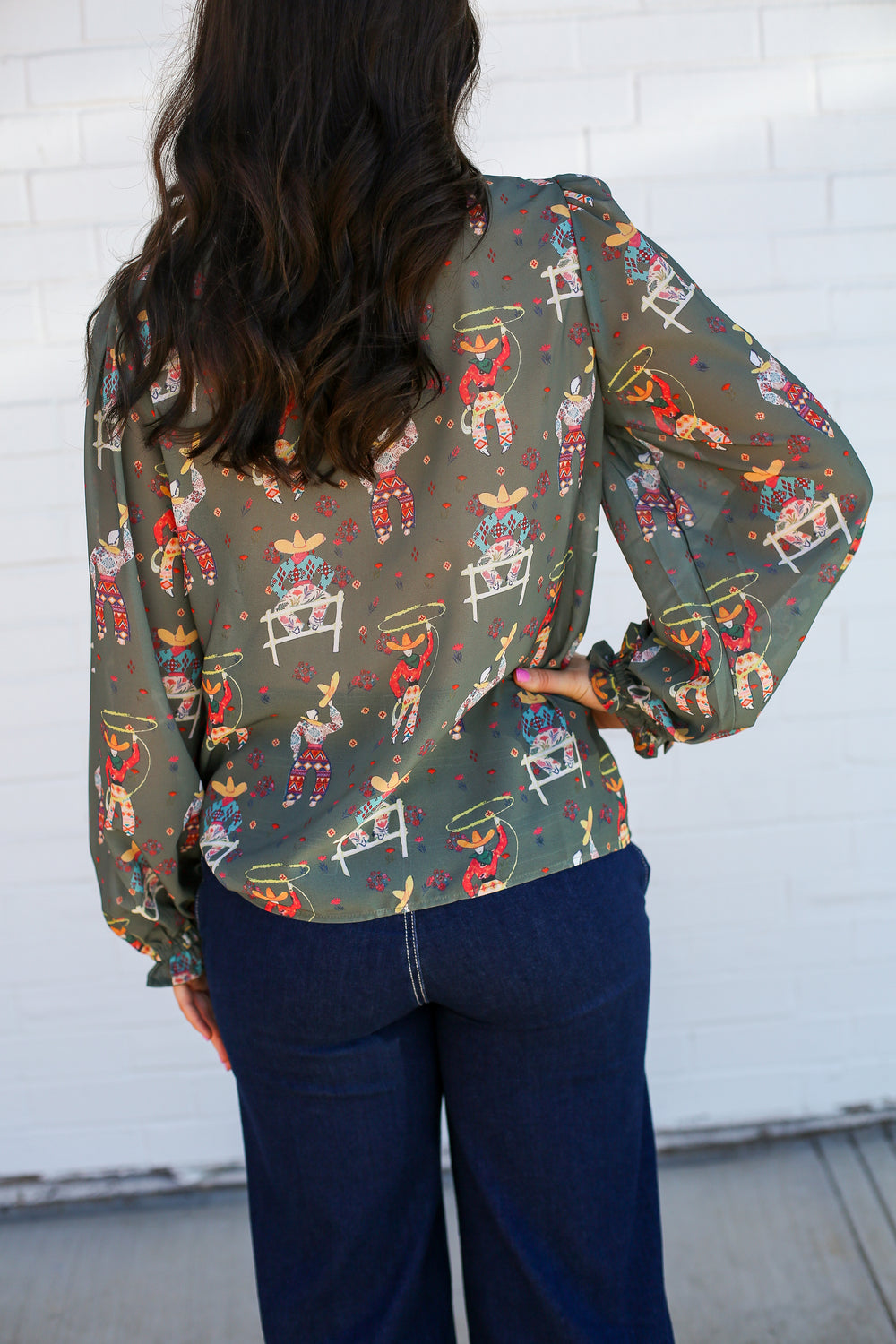 Olive Roping Cowboy Tie Top