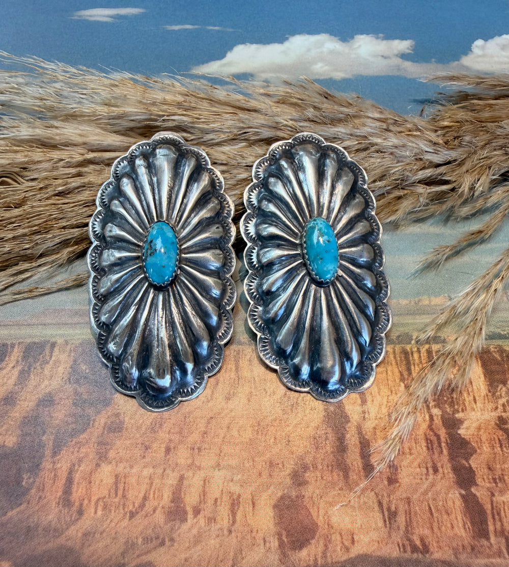 Oval Concho and Turquoise Earrings