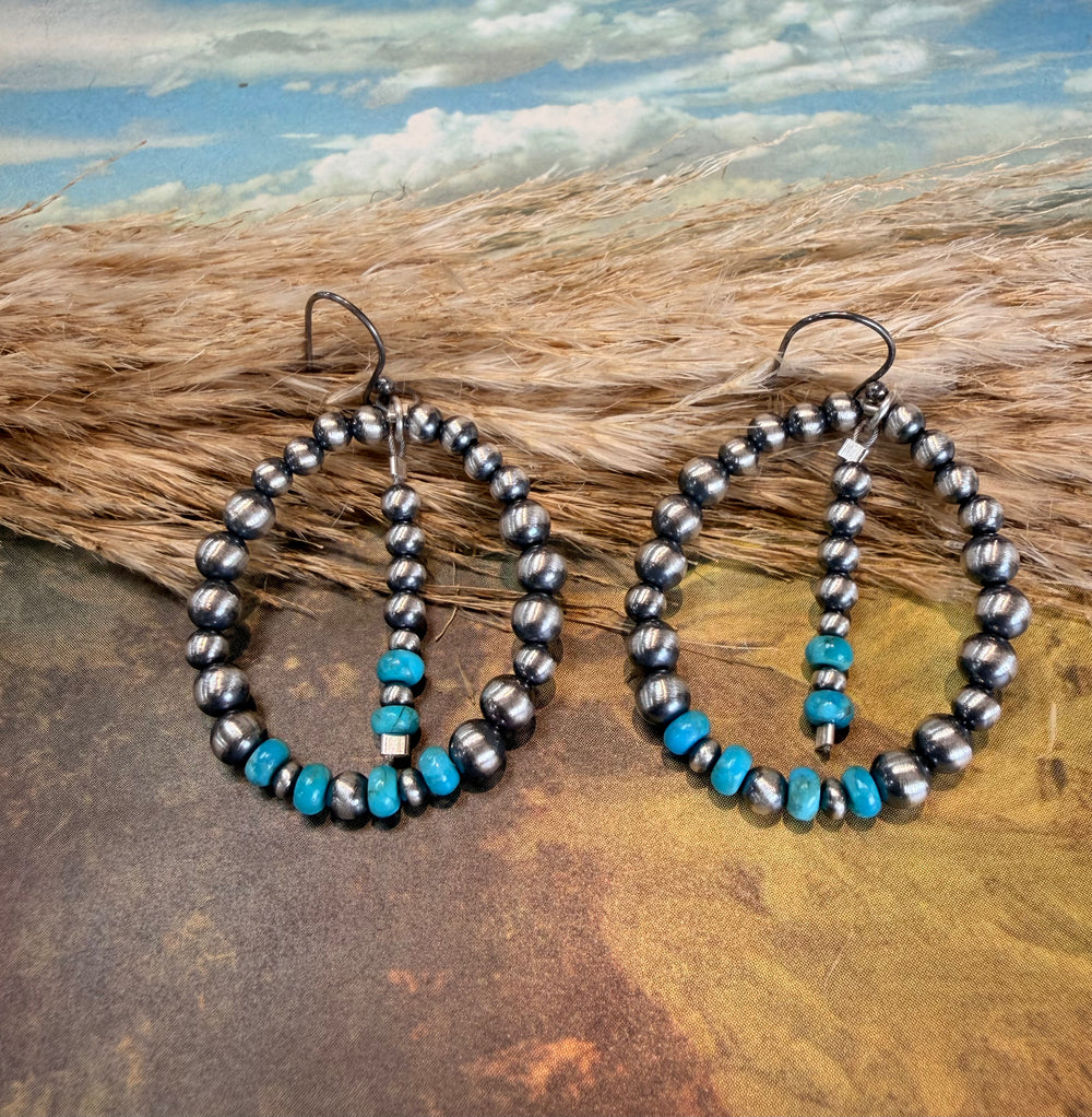 Oval Line Turquoise and Navajo Pearl Earrings