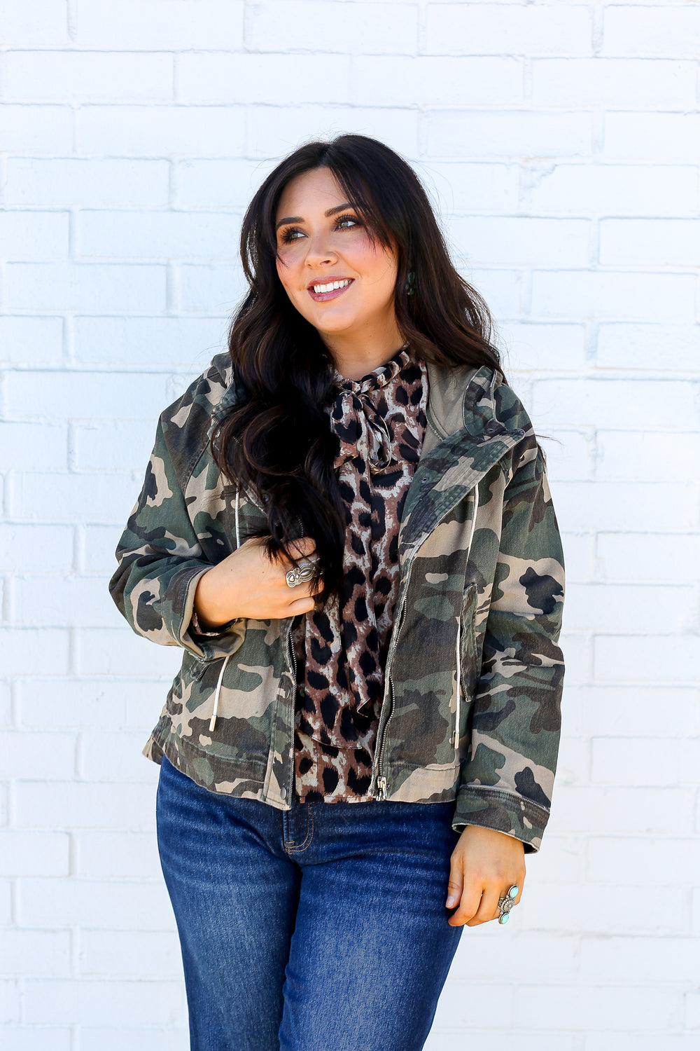 Oversized Camo Raglan-Sleeve Jacket