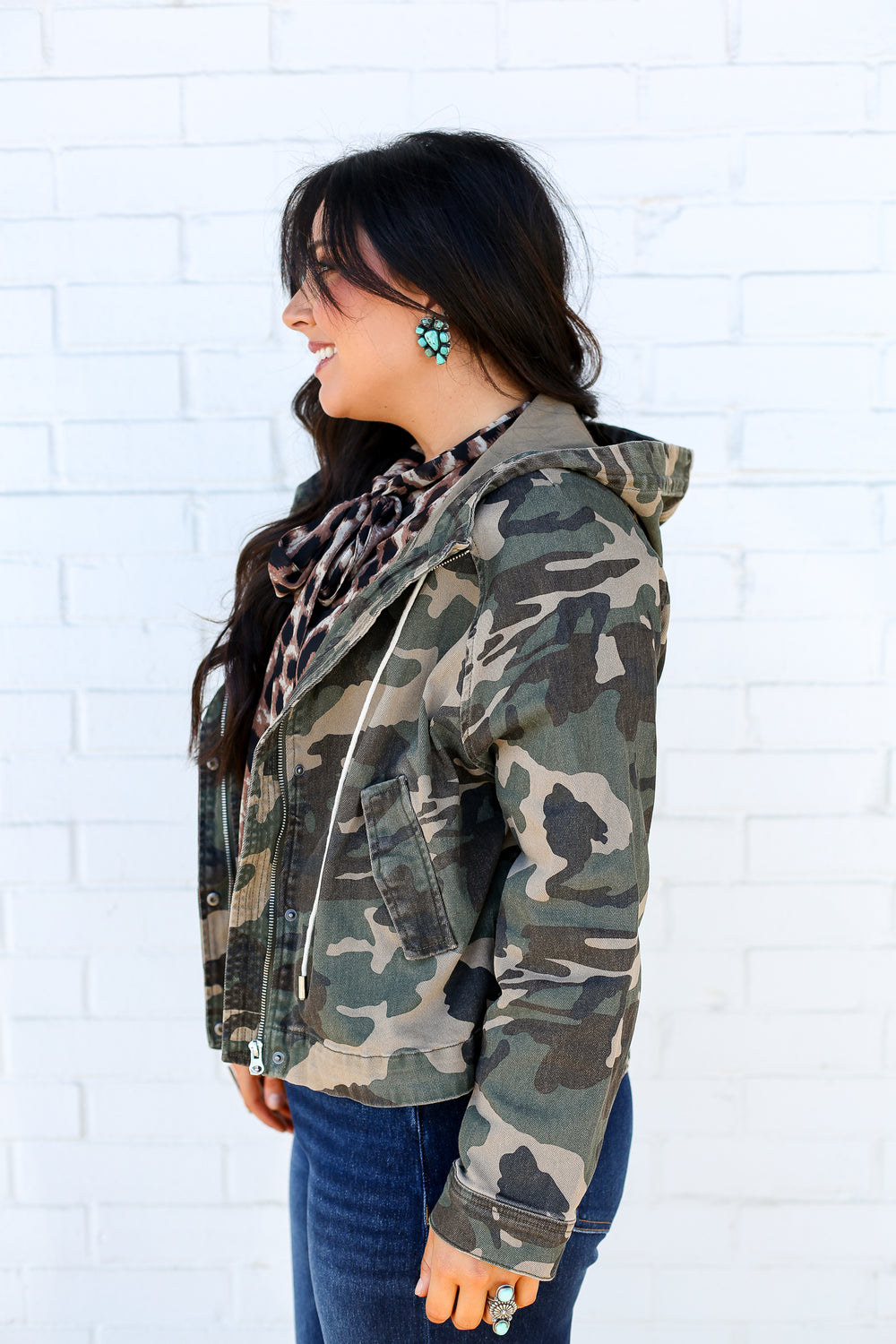 Oversized Camo Raglan-Sleeve Jacket