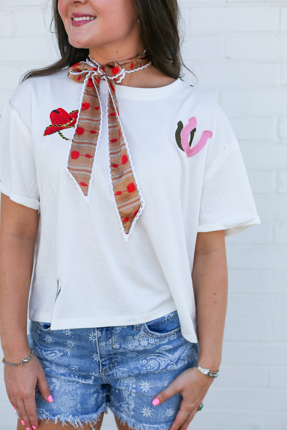 Oversized Off White Embroidered Tee