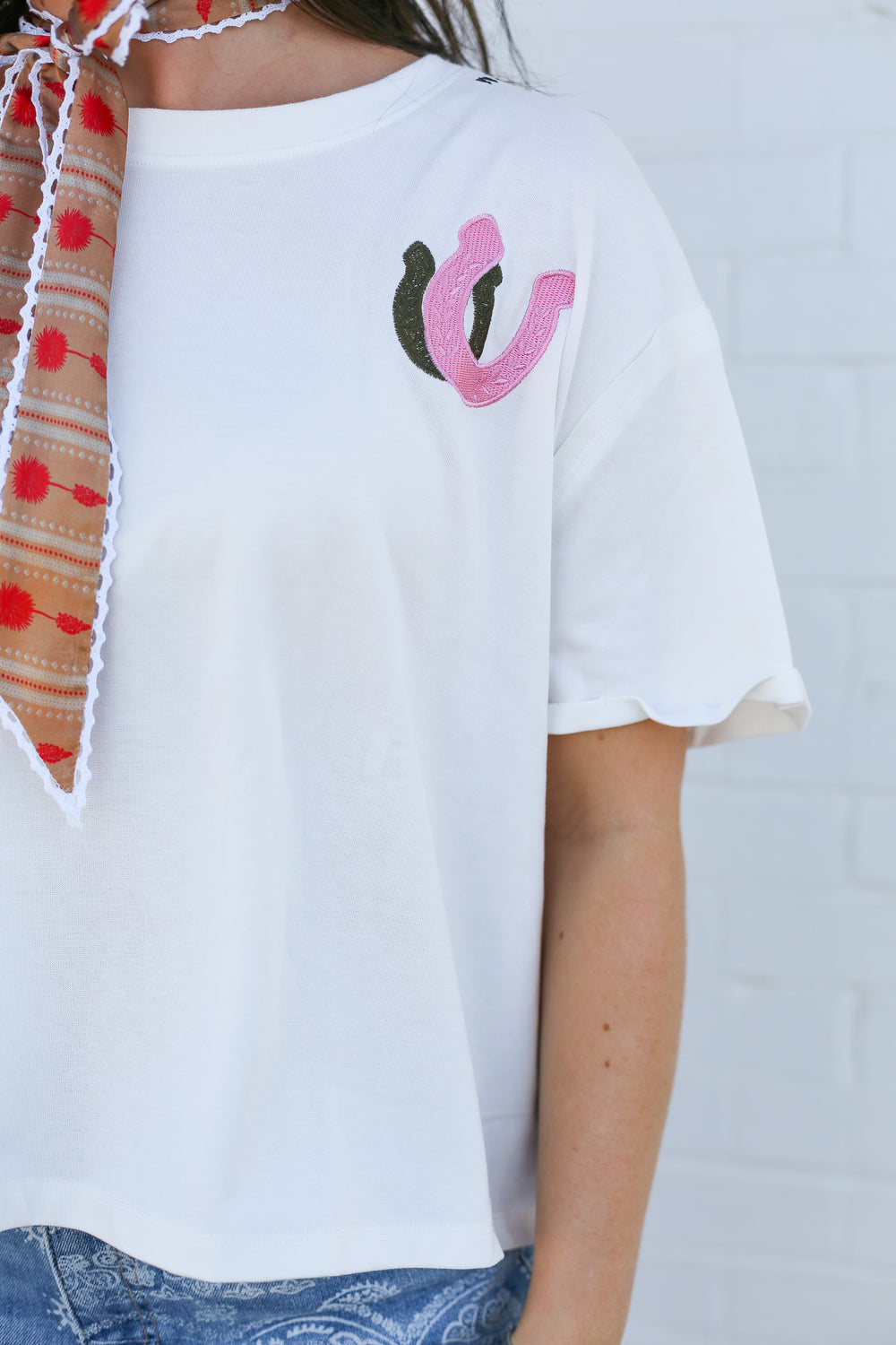 Oversized Off White Embroidered Tee